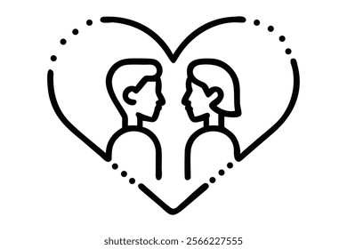 A minimalist line art drawing of a romantic couple on Valentine's Day, capturing love, affection, and connection with elegant simplicity and heartwarming details.