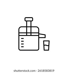 Minimalist line art drawing showcasing a juice extractor with container