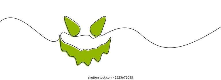 Un dibujo minimalista de una cara espeluznante con ojos afilados y dientes dentados, resaltado en verde. Ilustración vectorial perfecta para Halloween o diseños abstractos.