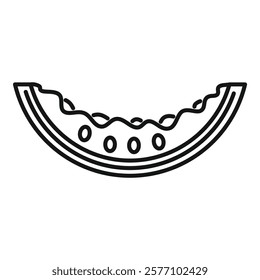 Minimalist line art drawing of a watermelon slice showing seeds and rind