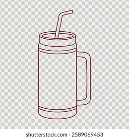 Minimalist line art drink mug with straw, perfect for digital designs and branding