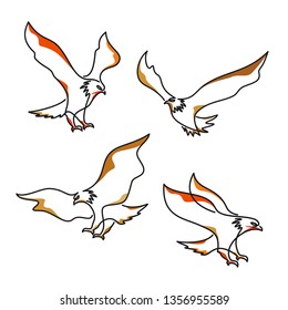 minimalist line art eagle logo designs vector, colorful animal logo designs concept
