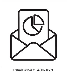 Minimalist Line Art of Envelope with Document and Pie Chart for Email Reports and Data Analytics