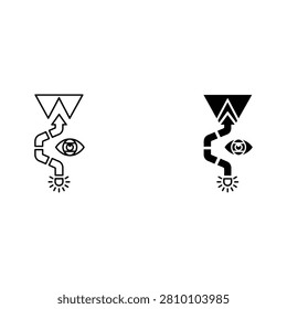 Minimalist line art of an eye with a triangle and a spiral design black and white triangle