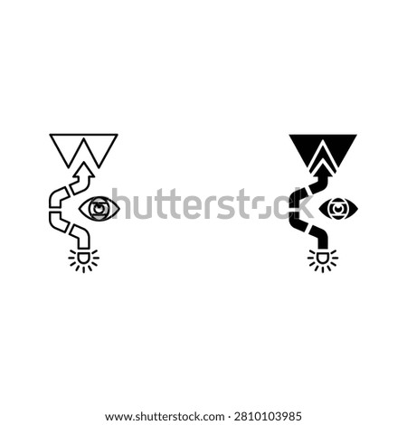 Minimalist line art of an eye with a triangle and a spiral design black and white triangle