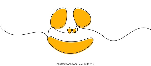 Una cara de arte de línea minimalista con ojos naranjas audaces y una amplia sonrisa. Ilustración vectorial perfecta para diseños abstractos o lúdicos.