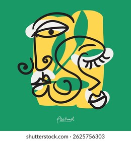 Minimalist Line Art Face Illustration for Wall Decoration, Branding, Social Media, Brochure, Beauty Logos, T-shirt Print and Web, and Hand-Drawn Design.