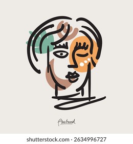 Minimalist Line Art Face Illustration for Wall Decoration, Branding, Social Media, Brochure, Beauty Logos, T-shirt Print and Web, and Hand-Drawn Design.