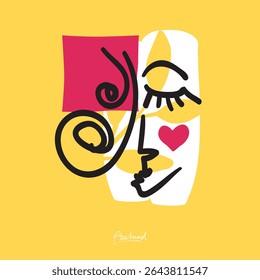 Minimalist Line Art Face Illustration for Wall Decoration, Branding, Social Media, Brochure, Beauty Logos, T-shirt Print and Web, and Hand-Drawn Design.
