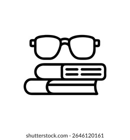Minimalist line art featuring glasses on books. Clean graphic style and simple composition on White Background.