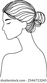 minimalist line art, female character illustration, Asian-inspired art, serene expression, 