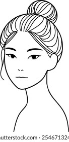 minimalist line art, female character illustration, Asian-inspired art, serene expression, 