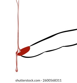 Minimalist Line Art of a Finger Touching a Drop of Liquid
