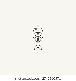 Minimalist line art of a fish skeleton, symbolizing remnants, scarcity, or culinary themes. Simple vector illustration on a white background.