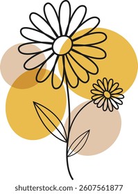 Minimalist Line Art Flowers with Abstract Yellow and Beige Shapes