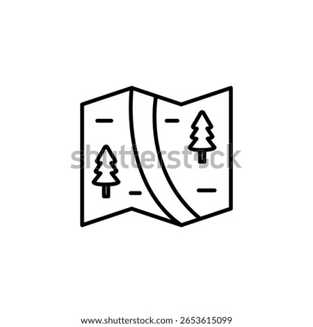 Minimalist Line Art Of A Folded Map Depicting A Forest Trail