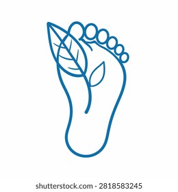 Minimalist line art of a foot with a leaf, symbolizing environmental consciousness and sustainability in a clean, modern style.