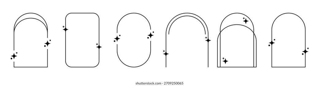 Minimalist line art frames, various rounded arch shapes embellished with small star or sparkle icons