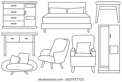 Minimalist Line art  Furniture Layouts Icons Set: Modern Furniture and Home Interior Elements for Design Projects