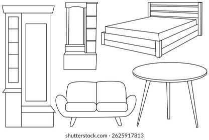 Minimalist Line art  Furniture Layouts Icons Set: Modern Furniture and Home Interior Elements for Design Projects