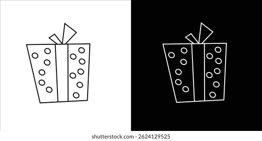 Minimalist Line Art of Gift Box with Ribbon in Duo Tone