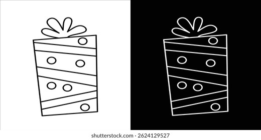 Minimalist Line Art of Gift Box with Ribbon in Duo Tone