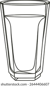 Minimalist line art of a glass filled with water in a clean outline style, perfect for hydration, beverage, drinkware, and kitchen-themed graphic design, print, or web projects.