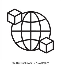 Minimalist Line Art Globe with Cubes – Symbol of Global Connectivity, Blockchain Technology, and International Logistics