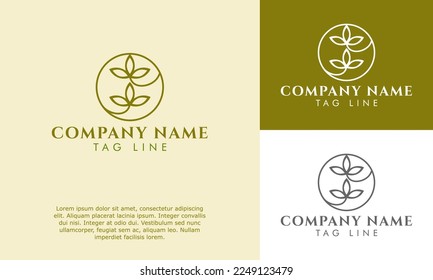 minimalist line art green leaf logo vector illustration. simple elegant sign symbol for agriculture industry, organic product labels tag packaging, natural spa, healing, meditation logo