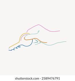 Minimalist line art of a hand holding a key. Simple hand illustration, key in hand, colorful line art. Elegant key and hand drawing, minimalist style. Doodle illustration vector.