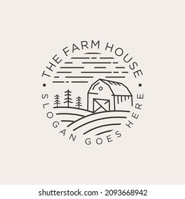 Minimalist Line art harvest farm logo simple agriculture Vector. Agriculture farm line badge vintage logo landscape template 