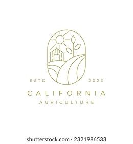 Minimalist Line art harvest farm logo. Agriculture farm line badge logo design inspiration