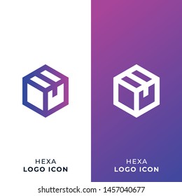 Minimalist line art hexagon logo icon. this icon made from hexagon shape. Its look like 3D box. It will be suitable for tech, 3D, animation and innovative related service