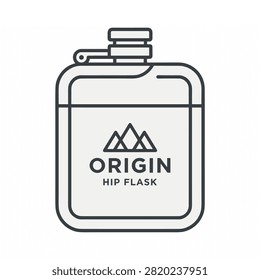 Minimalist line art hip flask icon for outdoor and adventure branding.