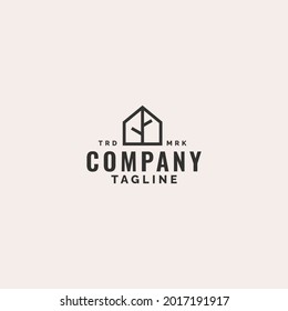 Minimalist line art house home with tree logo design.