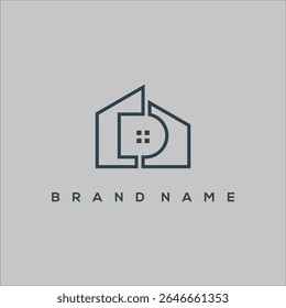 casa de arte de línea minimalista y Vector inicial del logotipo de D