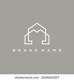 casa de arte de línea minimalista y Vector inicial del logotipo de M