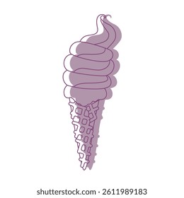 Minimalist line art of an ice cream cone on a soft pink background. Editable vector illustration for posters, packaging, or summer-themed designs. Clean contours, no gradients, easy to scale 