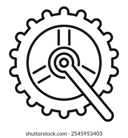 Minimalist line art icon of a bicycle crank cog connecting to a chainring gear