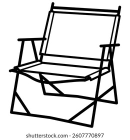 Minimalist line art icon of a camping chair. Perfect for use in outdoor lifestyle designs, camping infographics, or travel brochures.