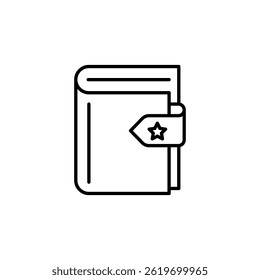Minimalist Line Art Icon of a Closed Book with Starry Bookmark Tab