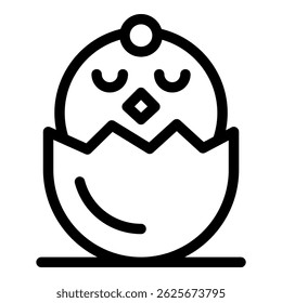 Ícone minimalista da arte da linha de um pequeno filhote bonito eclodindo de seu ovo com olhos sonolentos