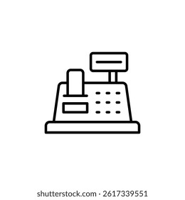Minimalist Line Art Icon Depicting a Cash Register for Retail Transactions