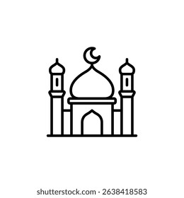 A minimalist line art icon depicting a mosque, symbolizing Islam and faith.