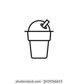 Minimalist line art icon of disposable cup with straw for refreshments