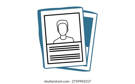 Minimalist line art icon featuring a stack of professional personnel profiles or curriculum vitae (CV) documents. This clean, modern vector illustration perfectly symbolise human resources management, candidate recruitment, digital identity verification, and organized employee record-keeping.