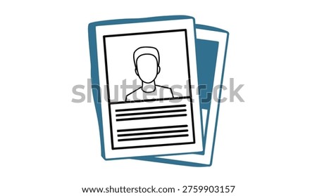 Minimalist line art icon featuring a stack of professional personnel profiles or curriculum vitae (CV) documents. This clean, modern vector illustration perfectly symbolise human resources management, candidate recruitment, digital identity verification, and organized employee record-keeping.