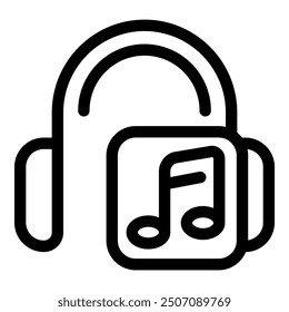 Icono minimalista del arte de la línea de los auriculares que reproducen música de un App móvil