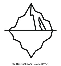 Minimalist line art icon of an iceberg floating, showing the visible and hidden parts