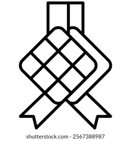 A minimalist line art icon of a Ketupat, a traditional woven rice cake, symbolizing celebration and festivity. Perfect for Eid, Ramadan, and Islamic cultural projects.